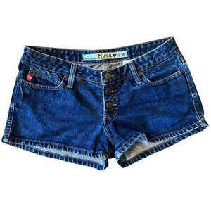 Vintage MUDD Medium Wash Y2K Button Fly Low Rise Denim Juniors Shorts 11
